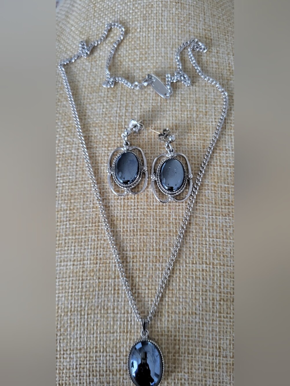 Whiting & Davis Black Stone Necklace and Earring Set